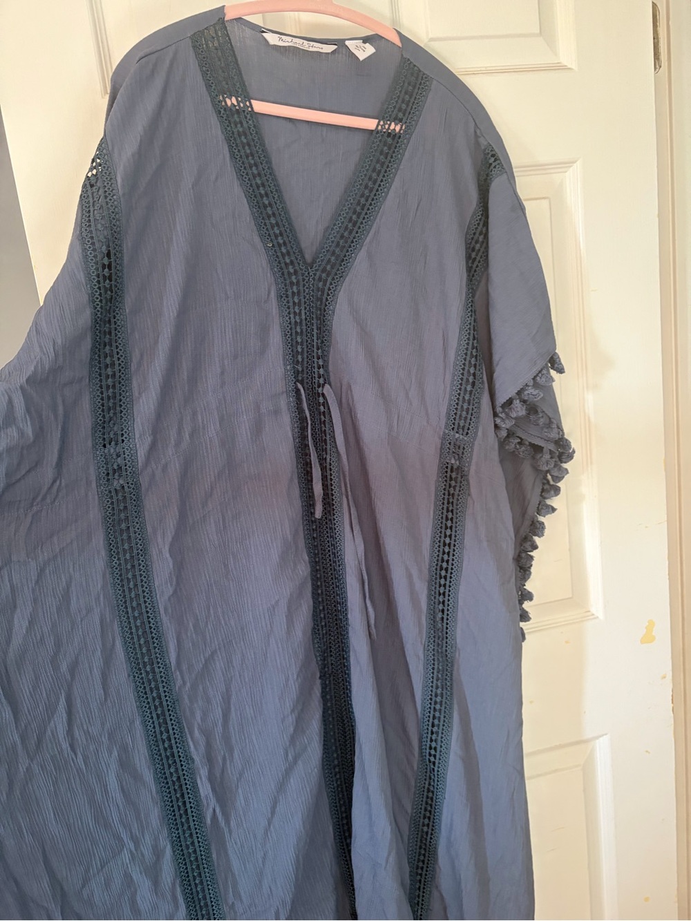 Michael Stars Slate Blue Crochet-Trim Caftan